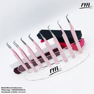 Pinzas Profesionales de Acero Inoxidable para Extensión de Pestañas, Color Rosa Bebé, Punta Puntiaguda con Agarre de Diamante, Empaque con Logotipo Personalizado, Venta al Por Mayor - Product Image 4