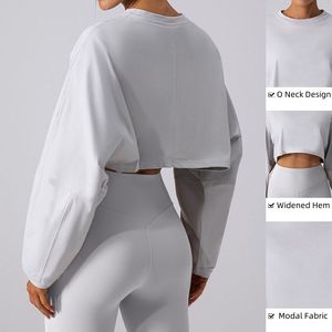 Women's Custom 100% Cotton Cropped Pullover Tops Long Sleeve Washed Sweatsuit Breathable Front Lined Anti-Wrinkle for - Product Image 2