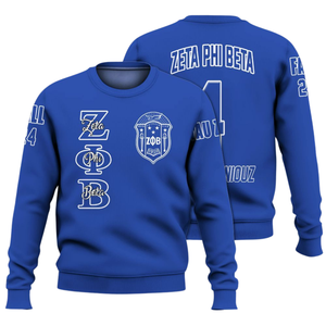 Zeta Phi รุ่นเบต้า1920เสื้อกันหนาวคอกลมสำหรับผู้หญิงสีฟ้าเสื้อสวมหัวผ้าฝ้าย100% ปักโลโก้ด้านหน้าแบบกรีกสำหรับใส่ในฤดูหนาว - Product Image 3