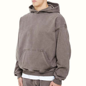 Sweat à capuche zippé intégral personnalisé pour homme, style streetwear, haut de gamme, effet vieilli, délavé à l'acide, épaules tombantes, broderie, tissu épais - Product Image 1