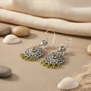 "<b>Gold</b> Plated Freshwater Pearl & Emerald Flower Drop <b>Earrings</b> for Women's Wedding Jewelry" - Product Image 2