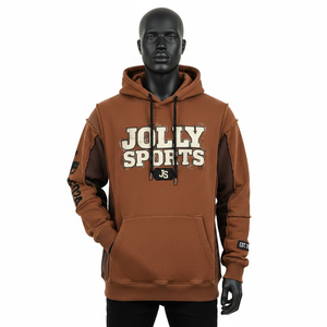 Sweat à capuche pour homme en coton premium et polaire polyester 320 GSM, design à panneaux marrons, broderie personnalisée, logo imprimé, sweat à capuche basique - Product Image 1