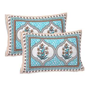 Turquoise Blue <b>Floral</b> Print 240 TC 100% Cotton Double <b>Bed</b> <b>Sheet</b> Set with 2 Pillow Covers 3-Piece Home Use Collection (SHKV1044) - Product Image 3