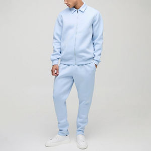 Wholesale Custom Tracksuit Sportswear Men Light Blue Tracksuit Set 100% Cotton Modern Fit Smooth <b>Fabric</b> Tracksuits Co-Ord Outfit - Product Image 1