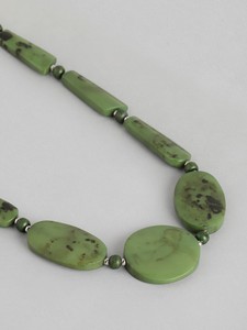 Handmade Womens Angel Statement Green <b>Resin</b> Necklace Multi-Shape Beaded Polished <b>Stone</b> Look Trapezoid Beads Model Pattern - Product Image 3
