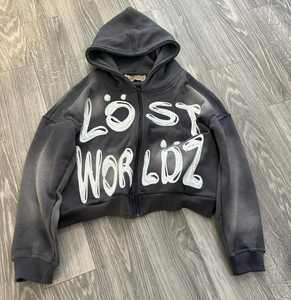 เสื้อฮู้ดผู้ชายมีซิปขนาดใหญ่พิเศษมีฮู้ดสำหรับซักแบบวินเทจสีกรดพลอยเทียมโลโก้ออกแบบได้ตามต้องการ - Product Image 3