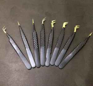 Pince à épiler d'extension de cils avec logo personnalisé en or noir Poignée en diamant en acier inoxydable japonais Volume d'applicateur professionnel pointu - Product Image 1