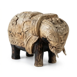 Escultura de Elefante Primitivo Hecha a Mano en Madera, Decoración Rústica Tribal para Mesa, Obra de Arte Decorativa para el Hogar, Elefante Decorativo - Product Image 1