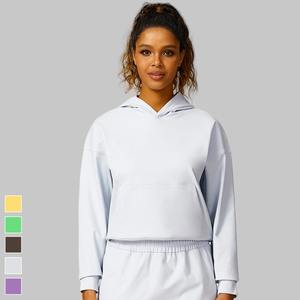 Date personnalisé polaire sweat à capuche coupe ample athlétique entraînement hauts pullover poche tenues décontractées motif solide courte longueur - Product Image 1