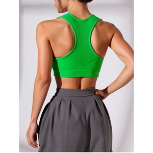 Women's High Support Seamless <b>Sports</b> <b>Bra</b> With Racerback Design, Scoop Neck, Mesh Panel, Spandex Polyester Blend, <b>Green</b>, Ideal Fo - Product Image 3