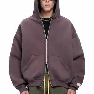 เสื้อกันหนาวมีฮู้ดผ้าฟลีซ380gsm ผ้าฝ้าย100มีฮู้ดเข้ารูปแบบบ็อกซี่มีฮู้ดไม่มีเชือกสำหรับผู้ชาย - Product Image 5
