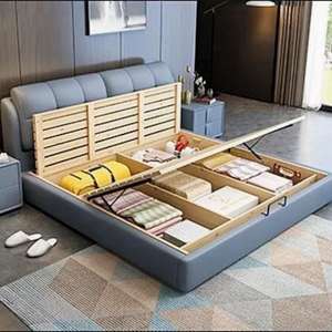 <span class=keywords><strong>Lit</strong></span> en cuir véritable italien minimaliste moderne de luxe avec rangement hydraulique, cadre en acier et bois, double, taille king, meubles de chambre à coucher - Product Image 3