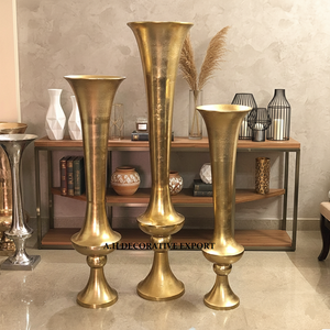 ชุดแจกันโลหะขัดเงาขอบบานบนฐานตั้งสำหรับตกแต่งงานแต่งงานสุดหรู ที่วางดอกไม้ ตกแต่งทางเข้า แจกันตั้งพื้น - Product Image 5