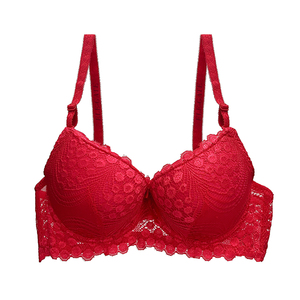 Reggiseno Intero in Poliammide Intrecciato con Pizzo Floreale, Chiusura Frontale, Push-Up, Traspirante, Imbottito, Tinta Unita, Coppe Stampate con Bottoni - Product Image 4