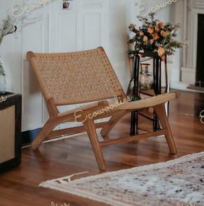 Chaise moderne chaise longue facile à tisser à la main cordon bambou cadre en bois chaise longue salon extérieur mobilier d'intérieur - Product Image 5