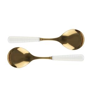 Juego de cucharas para servir ensaladas de tamaño completo Premium 2025, cubiertos dorados de acero con espejo, cubiertos Premium, juego de cubiertos artesanales con acabado pulido - Product Image 3