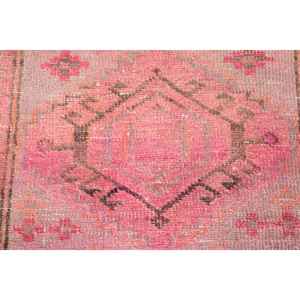 Alfombra Vintage Estilo Runner, Alfombra Turca de 3.6x9.6 pies, Alfombra de Lana Sólida Rosa - Product Image 5