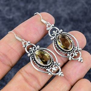 ต่างหูควอตซ์สีเงินสเตอร์ลิงทำด้วยมือ925อัญมณีทรงวงรีทรงหยดน้ำยาวชุบเงินสำหรับงานแต่งงานและงานปาร์ตี้ - Product Image 1