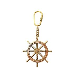 Porte-clés en laiton en forme de roue de bateau, style nautique vintage, anneau de clé en forme de roue de direction marine - Product Image 1