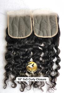 Top Premium Quality 100% Raw Cambodian Indian Temple Remy Virgin 16\" <b>Curly</b> 5x5 Lace Closure Direct India Human Hair <b>Extensions</b> - Product Image 3