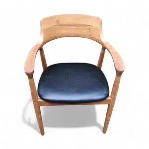 Silla de comedor de madera de teca de lujo asiático escandinavo, sillón de cocina de madera tapizado de cuero para almacén de oficina en casa - Product Image 3