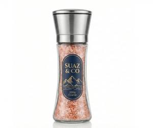Moulin à sel rose de l'Himalaya en verre incurvé 200g avec couvercle argenté de qualité supérieure, moulin à sel de roche grossier, rotor en céramique réglable, shaker - Product Image 1