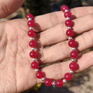 Collier en rubis rose, perles de 8 mm, bijoux en argent sterling, pierre de naissance de juillet, rubis magenta naturel, collier romantique pour mariage ou anniversaire - Product Image 4