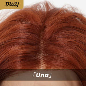 Una-DWY 134 Perruque synthétique longue, dentelle transparente, raie libre, 30 pouces, coupe dégradée, couleur cuivre, sans colle, frange naturelle haute - Product Image 6