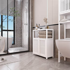 Meuble de rangement pour salle de bain scolaire en bambou Matériau MDF avec portes et étagères pour l'organisation - Product Image 1