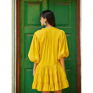 เดรสผ้าฝ้ายเนื้อดีทรงมิดิ แขนพอง สำหรับผู้หญิง - Product Image 2