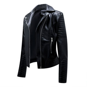 Veste en cuir pour hommes, veste d'hiver à fermeture éclair, décontractée, mince, col montant, vêtements d'extérieur de motards avec logo à l'avant, nouveauté - Product Image 3