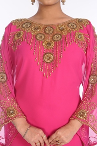 Pink Georgette Embroidered Zari Work Islamic <b>Kaftans</b> - Product Image 2