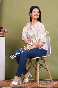 Écologique 100% coton haut verdâtre Floral main bloc imprimé Peplum Style chemisier court décontracté fête porter manches courtes lavable - Product Image 6