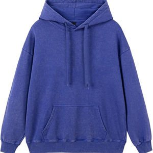 เสื้อฮู้ดดี้สีน้ำเงินซีดสไตล์วินเทจ ล้างสีแบบเรโทร มีกระเป๋าจิงโจ้และเชือกผูก ผลิตจากผ้าฝรั่งเศสเทอร์รี่เนื้อหนัก ทรงโอเวอร์ไซส์สำหรับผู้ชาย - Product Image 1