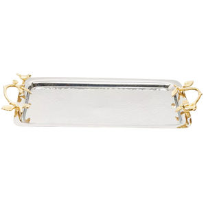 Elegante Bandeja Rectangular de Metal Plateado con Detalles en Hoja de Oro, Plato para Servir, Adorno Moderno para el Hogar, Ligero, Ideal para Bodas - Product Image 4