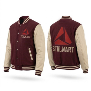 Stalwart Men's Woolen Varsity <b>Jacket</b> With Leather Sleeves Embroidered Logo Casual Autumn Wear Turn-down Collar Regular Fit - Product Image 4