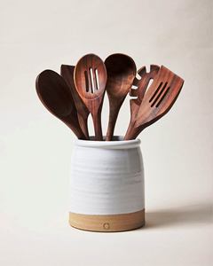 Juego de Utensilios de Cocina Esenciales de Cerámica, Juego de Utensilios de Madera Hechos a Mano, 6 Piezas con Mango, Cucharón para Sopa, Utensilios de Calidad - Product Image 1