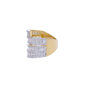 แหวนทอง 14K ชุบโรเดียม ดีไซน์คลาสสิก วงกว้าง ประดับเพชรทรงบาแก็ตต์ธรรมชาติ หลายแถว ซ้อนกันแบบ Pave Channel Setting - Product Image 2