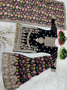 Ensemble de costume Sharara Fuax Georgette lourd de nouveau concepteur entièrement cousu, y compris la broderie de vêtements indiens pakistanais Dupatta - Product Image 3