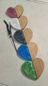 Dessous de verre élégants en bois d'acacia et en résine, sous-verres ronds pour le salon, le bar et le café - Product Image 2