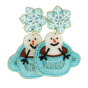 Noël rose blanc perlé bonhomme de neige boucles d'oreilles vacances bijoux Holi jour graines perles broderie Santa boucle d'oreille par glowin mode - Product Image 5