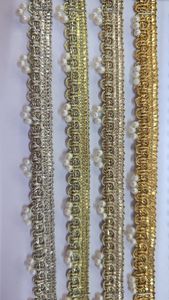 Custom Made with White Pearls Fixed Embroidered in Several Colour Ways in Ethnic Designs for Various Purposes in One Inch Width - Product Image 2