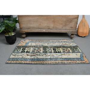 Alfombra turca Vintage de 2x3 pies, felpa de lana verde Beige, rectángulo clásico de área grande con diseño de retazos para decoración de habitación de pasillo - Product Image 3