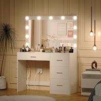 Table de maquillage moderne étanche avec miroir à 3 lumières LED réglables, coiffeuse de chambre avec rangement, meuble de maison