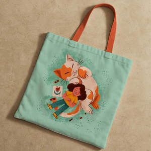 Bolsa de Mano de Lona de Algodón Happy Kitty con Cierre de Cremallera, Diseño Moderno, Lavable a Máquina, Decoración con Cadena, para Todas las Temporadas - Product Image 4