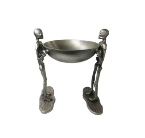 Base de Metal Plateada para Cuencos con Diseño de Esqueletos, Decoración Gótica, Exhibición de Dos Figuras de Esqueletos, Centro de Mesa Decorativo para Halloween - Product Image 4
