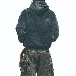 Sudadera con Capucha Personalizada de Alta Calidad, Estilo Holgado, con Apliques de Botones, Estilo Urbano, Vintage, Bordada, Lavada, para Mujer - Product Image 2