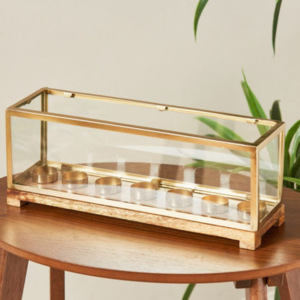 Portavelas Rectangular con Marco de Metal Dorado para 7 Velas de Té, Decoración Navideña para el Hogar y Eventos - Product Image 4