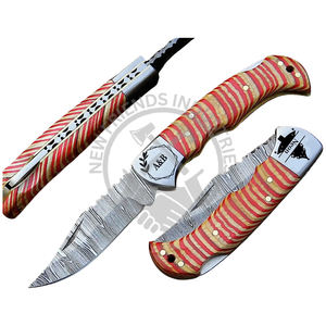 Couteau de poche damas fait à la main manche en bois d'olivier couteau pliant personnalisé pour papa meilleur ami pour la fête des pères-OEM - Product Image 1