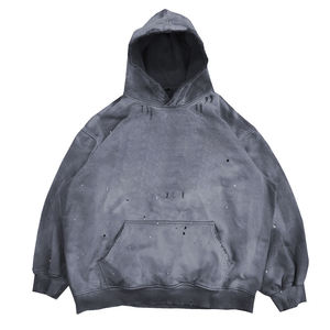 ผู้ผลิตเสื้อผ้าสตรีทแวร์ ปักโลโก้ตามสั่ง เสื้อฮู้ดดี้ผ้าฟลีซทรงโอเวอร์ไซส์ ระบายอากาศได้ดี ซักแบบ Acid Wash สำหรับฤดูหนาว ผู้ชาย - Product Image 6